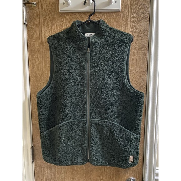 Rowm Mens Solid Bonded Knit Sherpa Full Zip Mockneck Vest Leaf Green Size M Soft - Picture 1 of 15